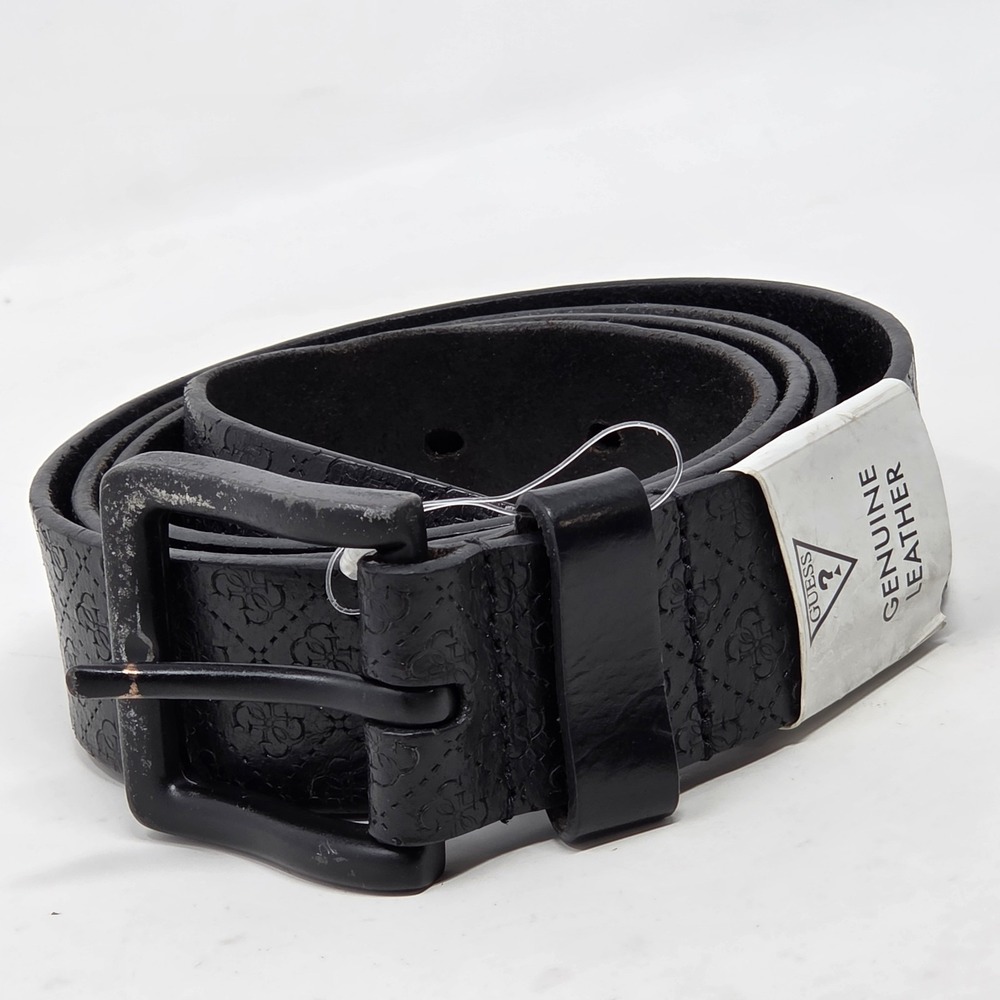 Guess Belt Genuine Leather Black 11GJ020005 XL (42-48)‎ Embossed Logo  NWT